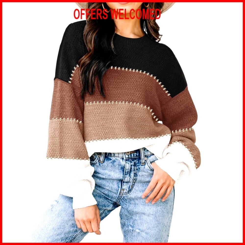 Oversized Batwing Sleeve Pullover Sweater Crew Neck Knit Tunic Top